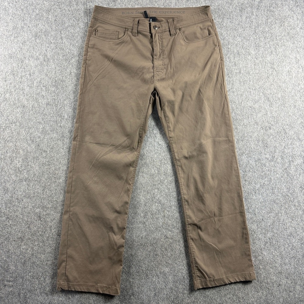 Prana Mens Brion Pants 36x32 Khaki Brown Stretch Zion Outdoor Hiking Straight